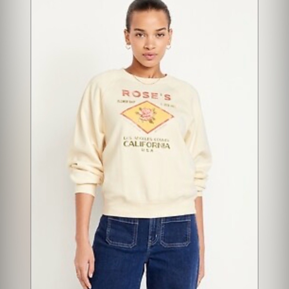 Old Navy SoComfy Crewneck Oversized California Roses Graphic Sweatshirt L NWT